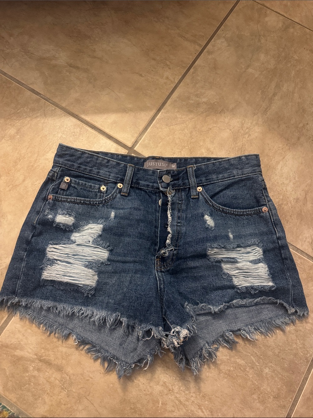 Just USA Blue Distressed Ripped Denim Shorts